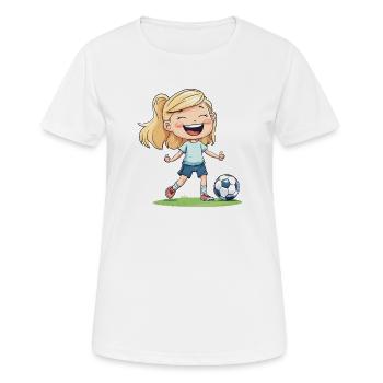 Dessin animé joyeux de l’héroïne du football - T-shirt respirant Femme - blanc - Devant - AI Model Female 172 dark (172cm)