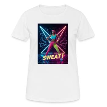 Sweat! Neon Aerobics – Electric Eighties Fitness - Women's Breathable T-Shirt - white - Front - AI Model Female 172 dark (172cm)