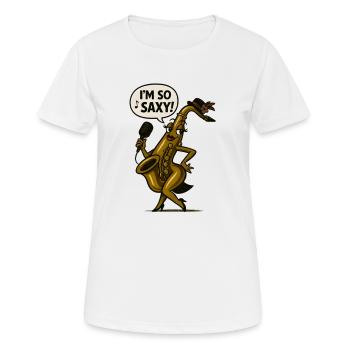 Saxophon-Sängerin mit Mikro - Frauen T-Shirt atmungsaktiv - Weiß - Vorne - AI Model Female 172 dark (172cm)