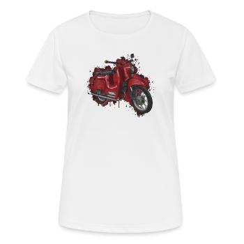 Cyclomoteur Schwalbe est-allemand à l'aquarelle – véhicule culte - T-shirt respirant Femme - blanc - Devant - AI Model Female 172 dark (172cm)