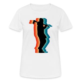 Retro Holzfäller Holzfäller Axt Silhouette Gif - Frauen T-Shirt atmungsaktiv - Weiß - Vorne - AI Model Female 172 dark (172cm)