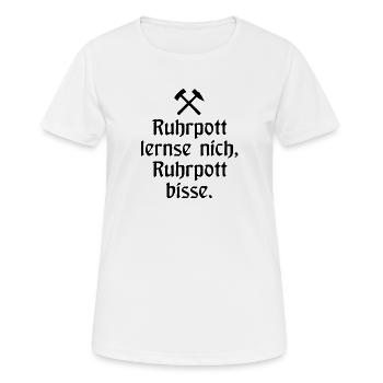 Ruhrpott lernse nich, Ruhrpott bisse. - Zollverein - Frauen T-Shirt atmungsaktiv - Weiß - Vorne - AI Model Female 172 dark (172cm)