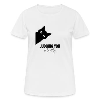 Te juger en silence fixe les yeux de chat - T-shirt respirant Femme - blanc - Devant - AI Model Female 172 dark (172cm)