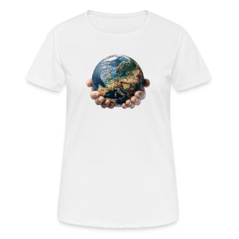 Erde in Händen: Globale Verantwortung - Frauen T-Shirt atmungsaktiv - Weiß - Vorne - AI Model Female 172 dark (172cm)