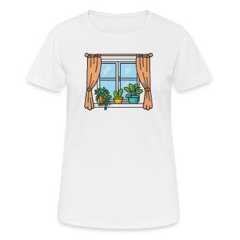 Fensterblick mit Zimmerpflanzen - Frauen T-Shirt atmungsaktiv - Weiß - Vorne - AI Model Female 172 dark (172cm)