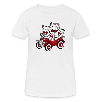 Cat Family in Vintage Red Car - Women's Breathable T-Shirt - white - Front - AI Model Female 172 dark (172cm)