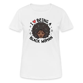 Ich liebe es, eine schwarze Frau zu sein – Pride-Design - Frauen T-Shirt atmungsaktiv - Weiß - Vorne - AI Model Female 172 dark (172cm)