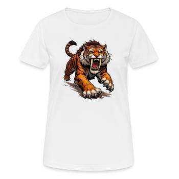 Comic Tiger Angriff - Frauen T-Shirt atmungsaktiv - Weiß - Vorne - AI Model Female 172 dark (172cm)