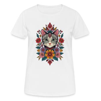 Katzenkopf im Blumenkranz - Frauen T-Shirt atmungsaktiv - Weiß - Vorne - AI Model Female 172 dark (172cm)