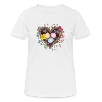Herzförmiges Nest mit bunten Ostereiern - Frauen T-Shirt atmungsaktiv - Weiß - Vorne - AI Model Female 172 dark (172cm)