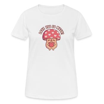 Cute Mushroom Hugging Heart Love You So Mush Pun - Women's Breathable T-Shirt - white - Front - AI Model Female 172 dark (172cm)
