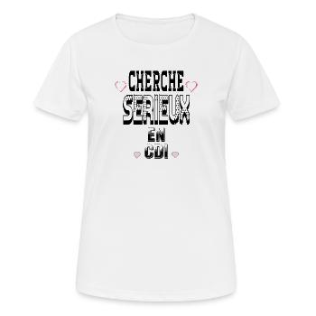 Cherche Sérieux en CDI - T-shirt respirant Femme - blanc - Devant - AI Model Female 172 dark (172cm)