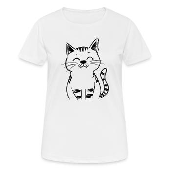 Minimal Smiling Cat Line Art – Happy Kitty - Women's Breathable T-Shirt - white - Front - AI Model Female 172 dark (172cm)