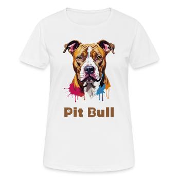Pitbull Portrait mit Farbspritzern - Frauen T-Shirt atmungsaktiv - Weiß - Vorne - AI Model Female 172 dark (172cm)