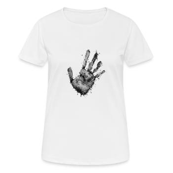 Pulver Handabdruck Graustufen - Frauen T-Shirt atmungsaktiv - Weiß - Vorne - AI Model Female 172 dark (172cm)