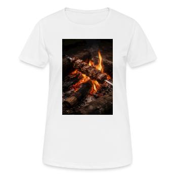 Flammen Spieß am Lagerfeuer - Frauen T-Shirt atmungsaktiv - Weiß - Vorne - AI Model Female 172 dark (172cm)