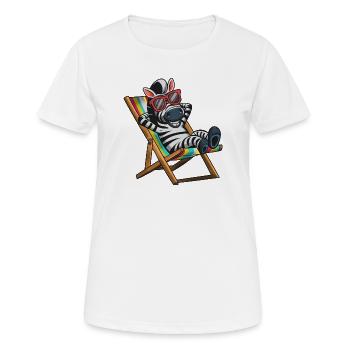 Zebra relaxed im Liegestuhl mit bunten Streifen - Frauen T-Shirt atmungsaktiv - Weiß - Vorne - AI Model Female 172 dark (172cm)