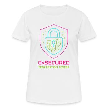 Bouclier 0xSécurisé testeur d'intrusion cyber - T-shirt respirant Femme - blanc - Devant - AI Model Female 172 dark (172cm)