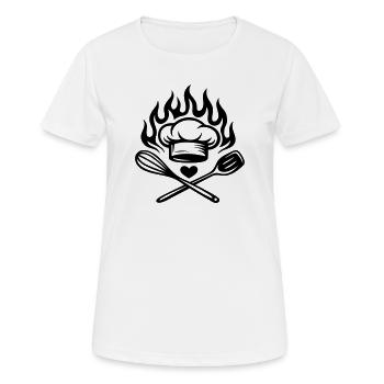 Kochen mit Herz und Flamme - Küchenliebe - Frauen T-Shirt atmungsaktiv - Weiß - Vorne - AI Model Female 172 dark (172cm)