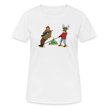 Forest Tug Duo: Hunter & Deer - Women's Breathable T-Shirt - white - Front - AI Model Female 172 dark (172cm)