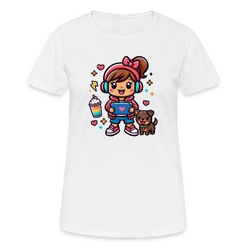 Fille Gamer Esthétique avec une tablette de surf et un chiot - T-shirt respirant Femme - blanc - Devant - AI Model Female 172 dark (172cm)