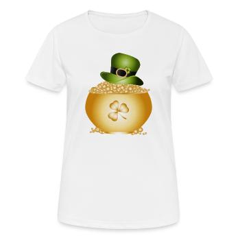 Goldener Topf mit Kleeblatt und grünem Hut - Frauen T-Shirt atmungsaktiv - Weiß - Vorne - AI Model Female 172 dark (172cm)