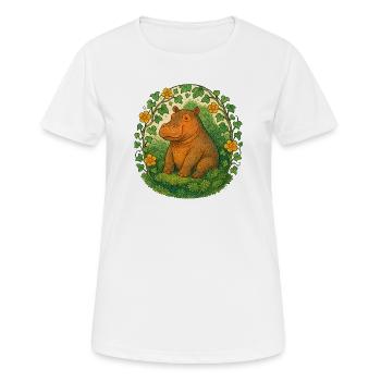 Hippopotame fantaisiste dans le cercle du lierre - T-shirt respirant Femme - blanc - Devant - AI Model Female 172 dark (172cm)
