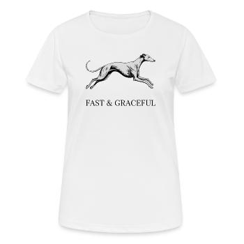 Greyhound Fast & Graceful – Minimalistisches Hundegeschenk - Frauen T-Shirt atmungsaktiv - Weiß - Vorne - AI Model Female 172 dark (172cm)