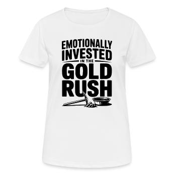 Emotional in den Goldrausch investiert - Frauen T-Shirt atmungsaktiv - Weiß - Vorne - AI Model Female 172 dark (172cm)