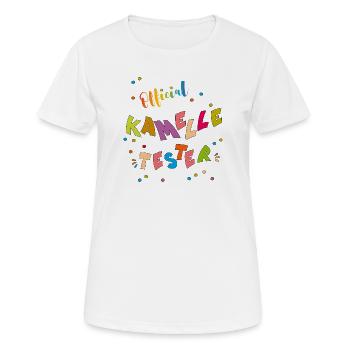  Kamelle Tester - Frauen T-Shirt atmungsaktiv - Weiß - Vorne - AI Model Female 172 dark (172cm)