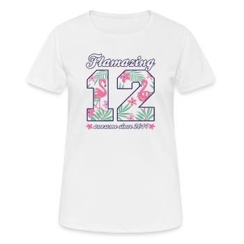 Idée cadeau pour la fille des Flamants Flamants pour le 12e anniversaire 2026 - T-shirt respirant Femme - blanc - Devant - AI Model Female 172 dark (172cm)