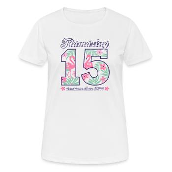 15. Geburtstag 2026 Flamingos Mädchen Geschenkidee - Frauen T-Shirt atmungsaktiv - Weiß - Vorne - AI Model Female 172 dark (172cm)