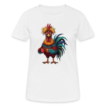 Lebhafter Hahn mit Kaffeetasse - Frauen T-Shirt atmungsaktiv - Weiß - Vorne - AI Model Female 172 dark (172cm)