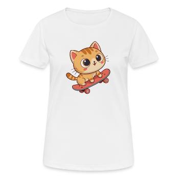 Kätzchen-Skaten auf einem trendigen Board - Frauen T-Shirt atmungsaktiv - Weiß - Vorne - AI Model Female 172 dark (172cm)