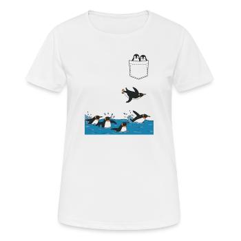 Penguin Jump Into The Water Pocket Design - Women's Breathable T-Shirt - white - Front - AI Model Female 172 dark (172cm)