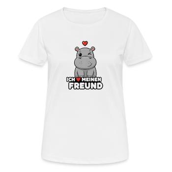 Hippopotame mignon, j’adore mon copain : design - T-shirt respirant Femme - blanc - Devant - AI Model Female 172 dark (172cm)