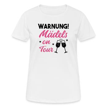 WARNUNG! Mädels on Tour – JGA Eskalation - Frauen T-Shirt atmungsaktiv - Weiß - Vorne - AI Model Female 172 dark (172cm)