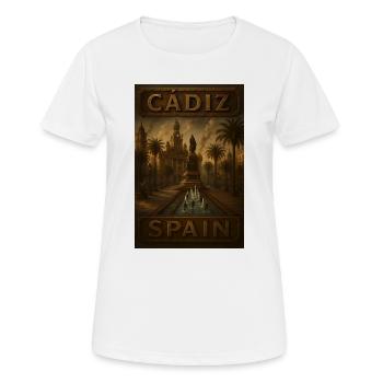 Cádiz Spain – Steampunk Bronze Travel Poster - Women's Breathable T-Shirt - white - Front - AI Model Female 172 dark (172cm)