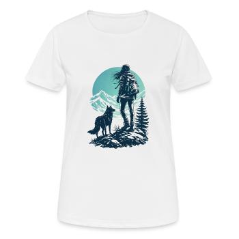 Randonnee Loup et Ciel Cyan - T-shirt respirant Femme - blanc - Devant - AI Model Female 172 dark (172cm)