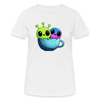 Kleines Alien-Paar in der Teetasse - Frauen T-Shirt atmungsaktiv - Weiß - Vorne - AI Model Female 172 dark (172cm)