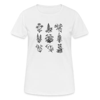 Nachtblüten-Botanik Muster - Frauen T-Shirt atmungsaktiv - Weiß - Vorne - AI Model Female 172 dark (172cm)