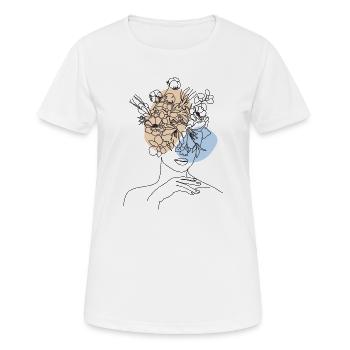 Line Art Woman with Flowers Minimalist Elegant - Women's Breathable T-Shirt - white - Front - AI Model Female 172 dark (172cm)
