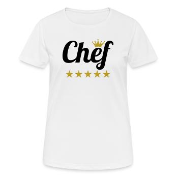 Chef Suprême : Couronne et 5 Étoiles Or - T-shirt respirant Femme - blanc - Devant - AI Model Female 172 dark (172cm)