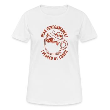 Performance maximale à l’heure du déjeuner | Blague sur l’épuisement - T-shirt respirant Femme - blanc - Devant - AI Model Female 172 dark (172cm)