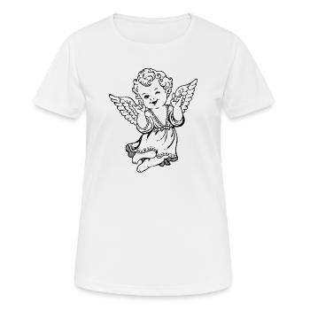 Engel macht Rockzeichen - Vintage Illustration - Frauen T-Shirt atmungsaktiv - Weiß - Vorne - AI Model Female 172 dark (172cm)