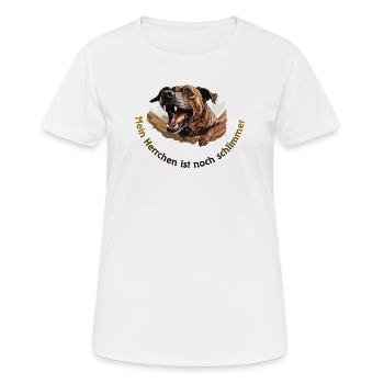Mein Herrchen ist noch schlimmer - Frauen T-Shirt atmungsaktiv - Weiß - Vorne - AI Model Female 172 dark (172cm)