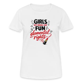 Fun-damental Rights – Doodle Feminismus Spruch - Frauen T-Shirt atmungsaktiv - Weiß - Vorne - AI Model Female 172 dark (172cm)