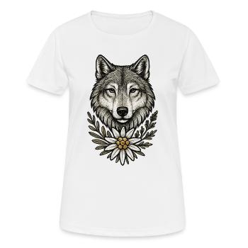 Wolf head with flower wreath - Women's Breathable T-Shirt - white - Front - AI Model Female 172 dark (172cm)