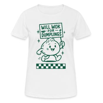 Wok für Dumplings | Teigtaschen Humor - Frauen T-Shirt atmungsaktiv - Weiß - Vorne - AI Model Female 172 dark (172cm)