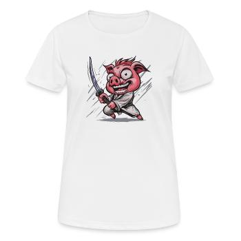 Karate-Sau mit Katana - Frauen T-Shirt atmungsaktiv - Weiß - Vorne - AI Model Female 172 dark (172cm)